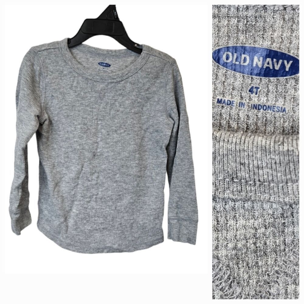 Old Navy Little Boys Grey Thermal T-Shirt Casual Long Sleeve Waffle Knit Shirt